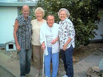 November 21, 2002, Bill Anderson, Elva Anderson, Fairabelle Penland (Anderson) and Ester Anderson in Oroville, CA at Fairabelle's House