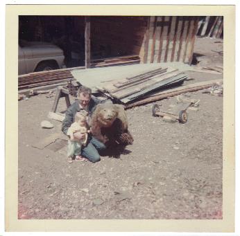 December 12, 1965, Bill Penland and his Grandaughter, Shiela Haywood at Rush Creek, CA